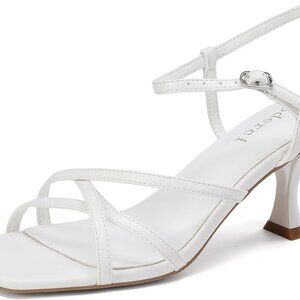 Women's Kitten Heels Strappy Square Open Toe Mid Ankle Buckle Shoes
